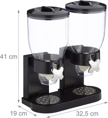 Double Cereal Dispenser with Portion Control – Airtight Dual Dispenser for Cereal, Snacks, and Dry Foods
