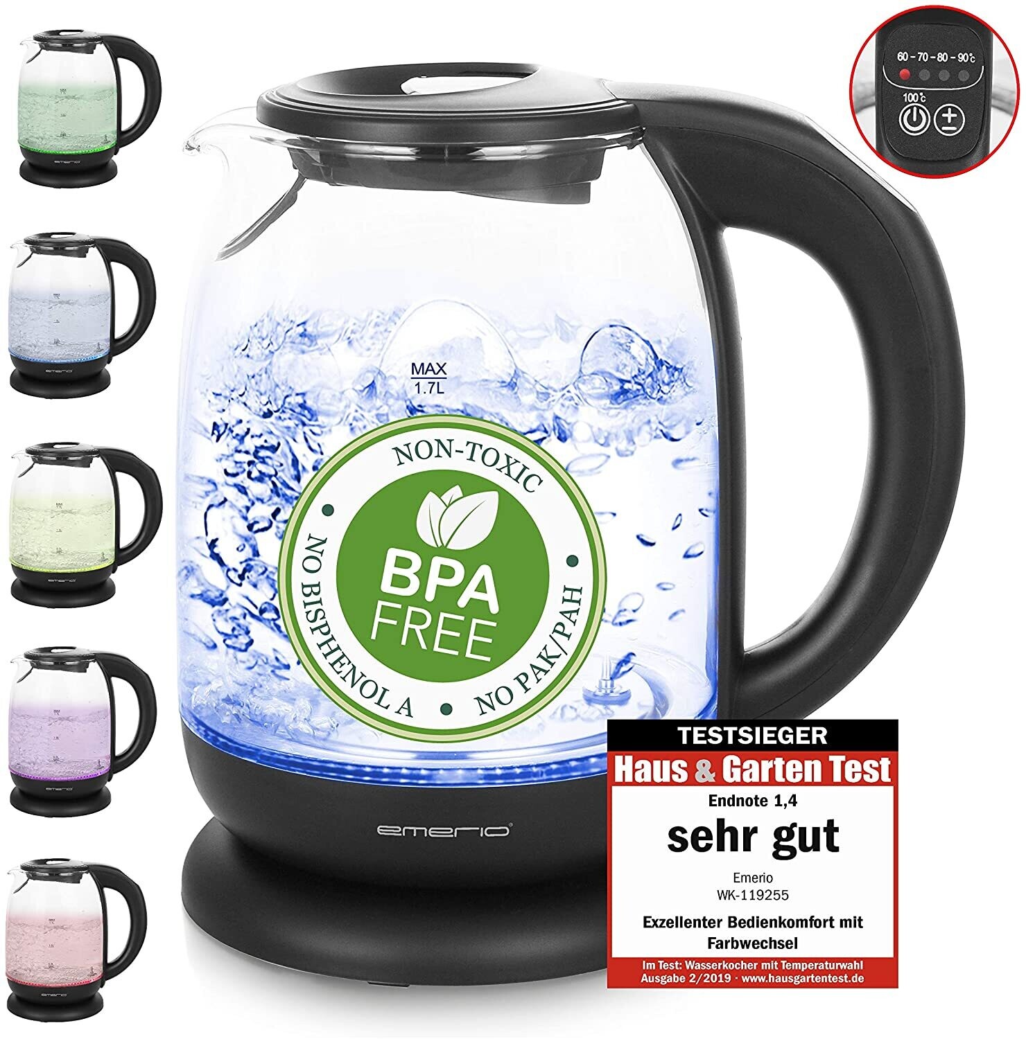 Glass Kettle with Temperature Selection, Electric Hot Water Heater for Brewing Tea and Coffee