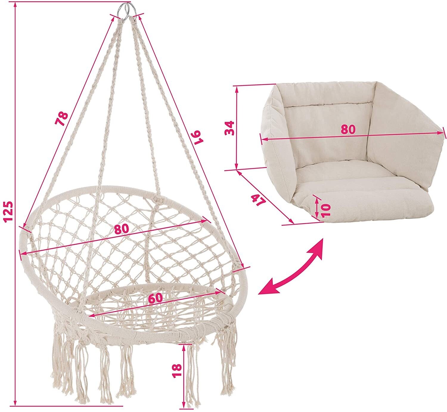 Hanging Chair for Indoor and Outdoor Use, Comfortable Swing Chair with Sturdy Frame for Relaxation