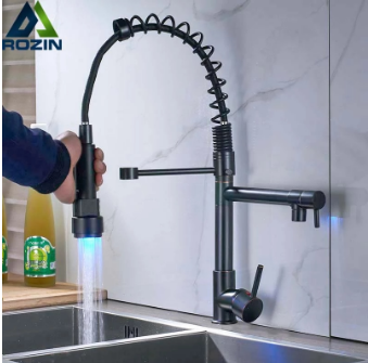LED Light Black Bronze Dual Spout Kitchen Faucet