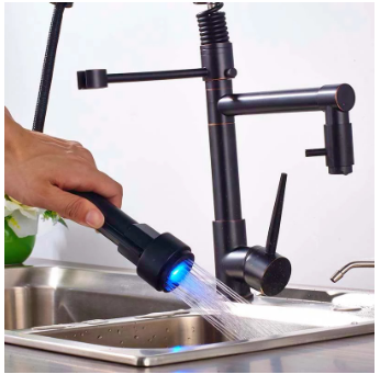 LED Light Black Bronze Dual Spout Kitchen Faucet