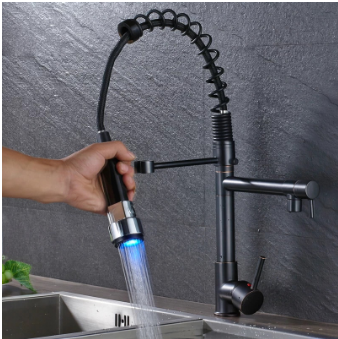 LED Light Black Bronze Dual Spout Kitchen Faucet