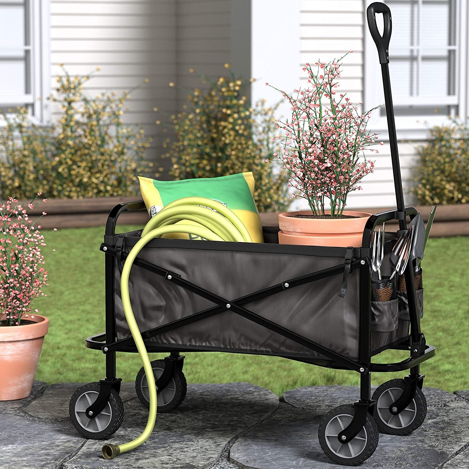 Outdoor Garden Cart with Cover Black