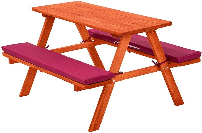 Children&#39;s Picnic Bench with Padded Cushion, Outdoor Wooden Kids Bench, Comfortable Seating for Garden, Patio, or Play Area