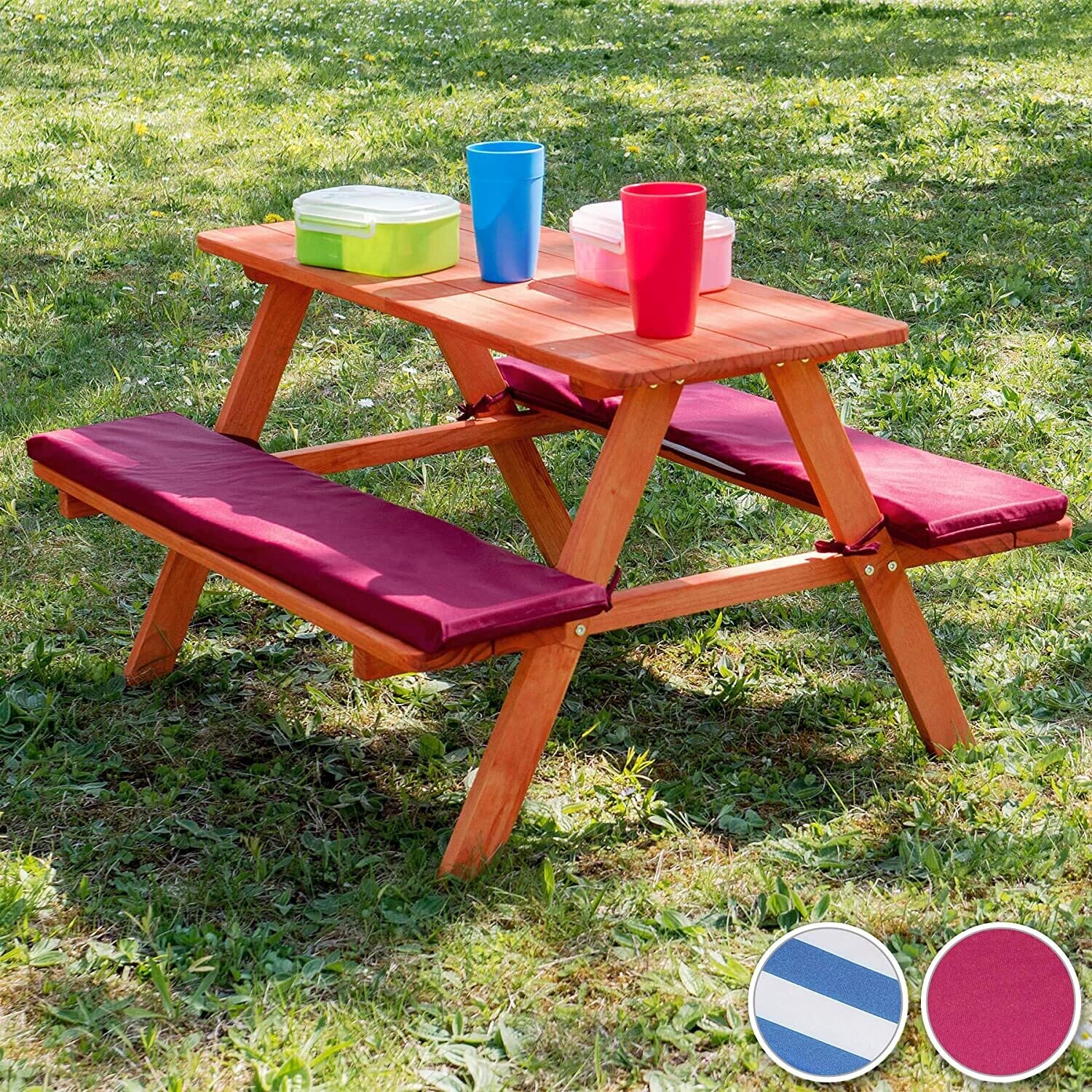 Children&#39;s Picnic Bench with Padded Cushion, Outdoor Wooden Kids Bench, Comfortable Seating for Garden, Patio, or Play Area