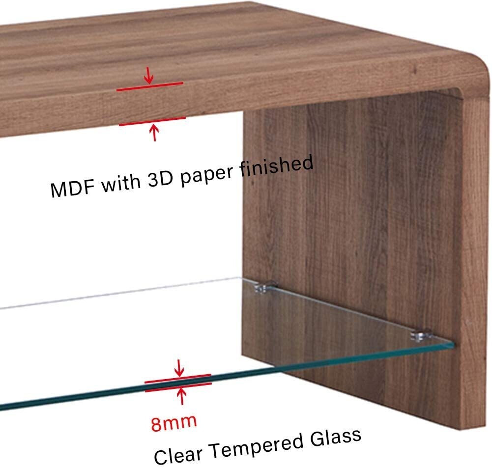 Coffee Table Wood Style Rectangular Side End Table TV Unit with Glass Storage Shelf for Living Room Office Furniture,Brown