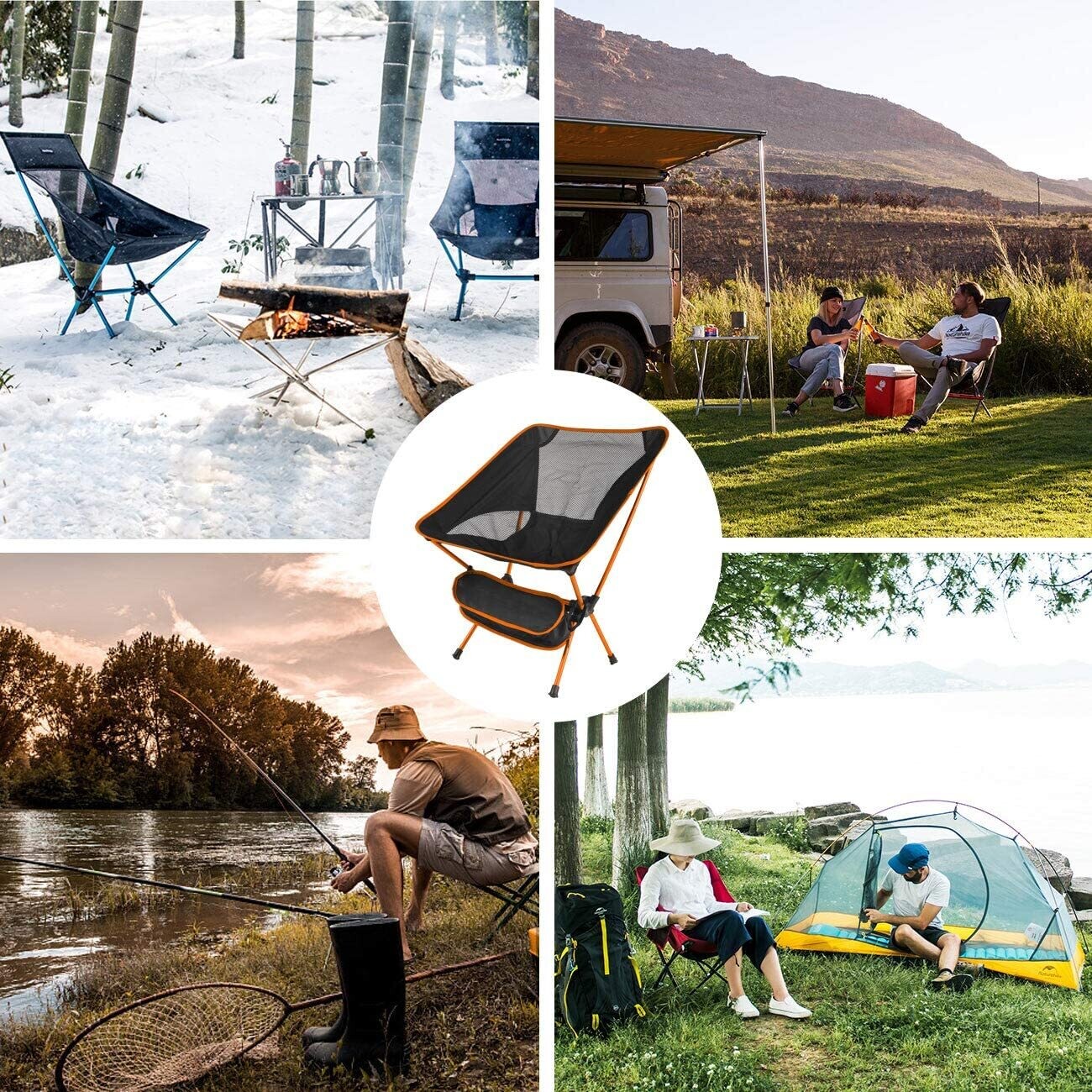 Collapsible Lightweight Portable Chairs, Foldable Outdoor Camping Chairs with Comfortable Seating for Travel, Beach, and Patio Use