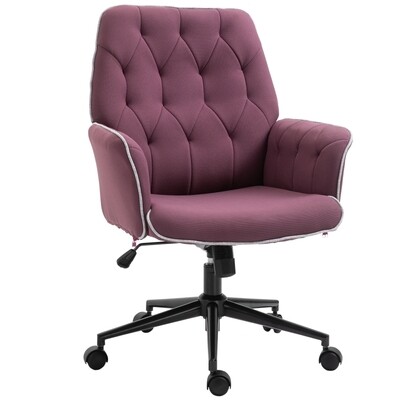 Tufted Desk Chair w/ Arm Rest on Wheels Purple