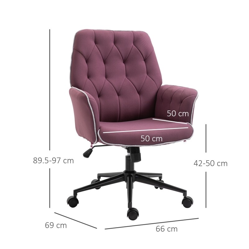 Tufted Desk Chair w/ Arm Rest on Wheels Purple