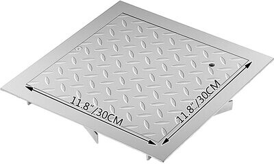 Manhole Cover 30X30 cm Clear Opening, Galvanized Steel Drain Cover Steel Manhole Silver