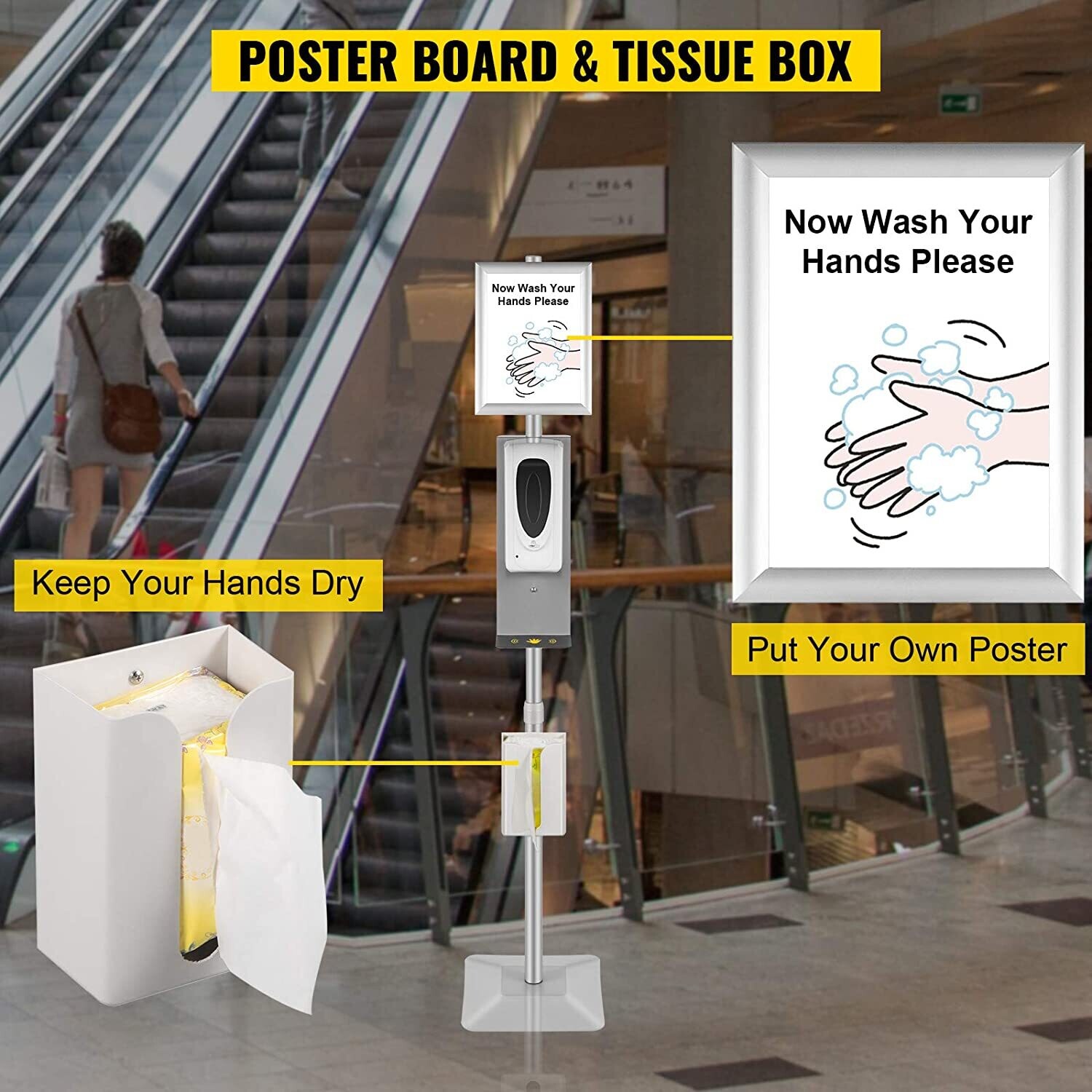Disinfectant Stand with Sign and Dispenser – Touchless Hand Sanitizer Station for Public Spaces and Businesses