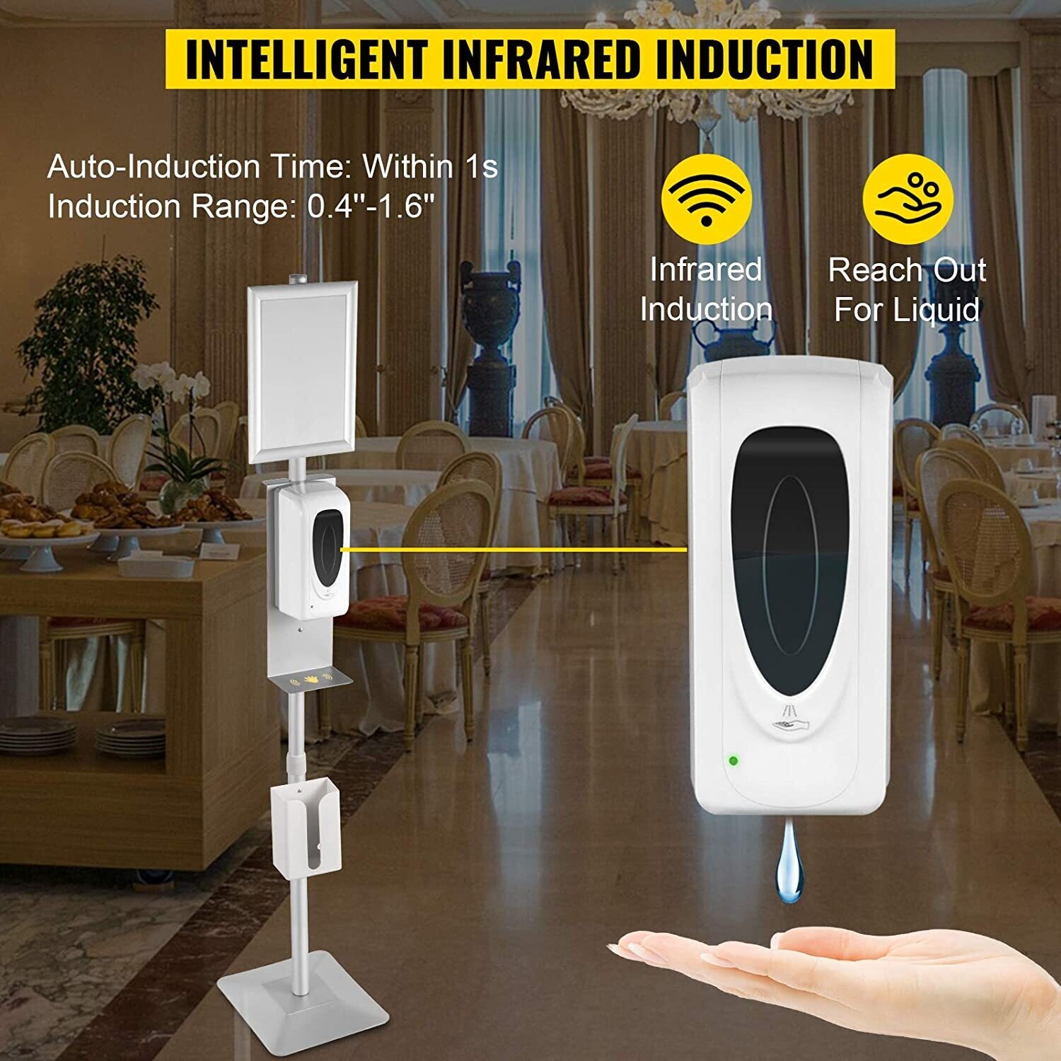 Disinfectant Stand with Sign and Dispenser – Touchless Hand Sanitizer Station for Public Spaces and Businesses