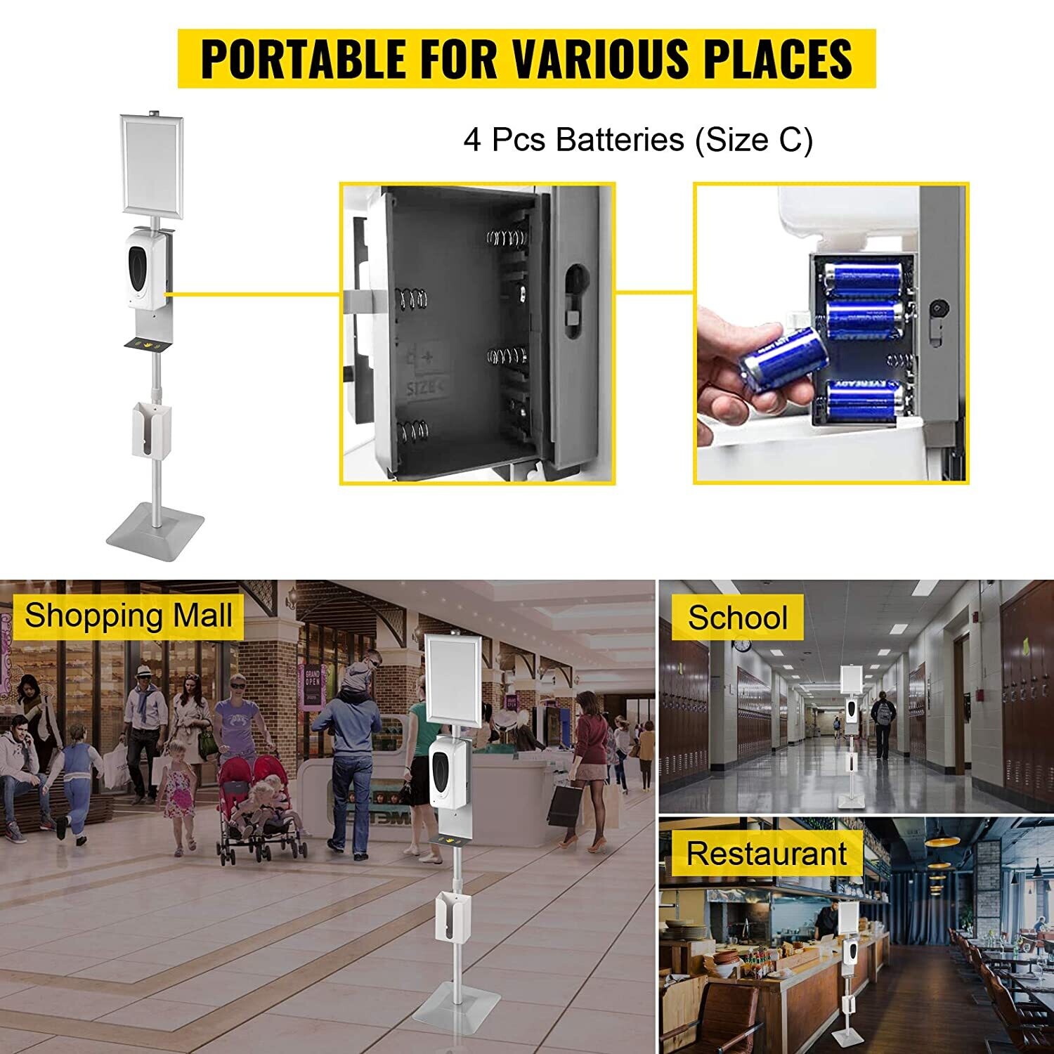 Disinfectant Stand with Sign and Dispenser – Touchless Hand Sanitizer Station for Public Spaces and Businesses