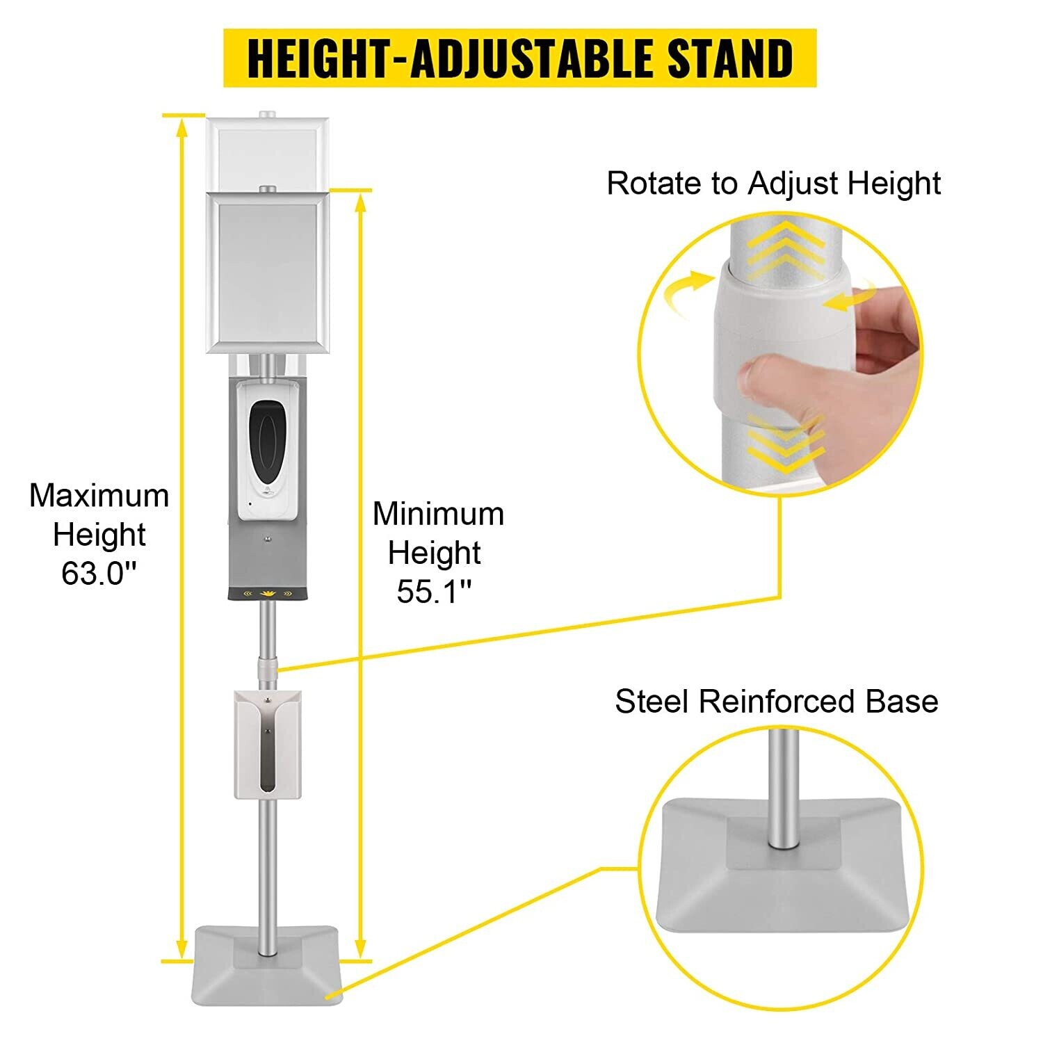Disinfectant Stand with Sign and Dispenser – Touchless Hand Sanitizer Station for Public Spaces and Businesses