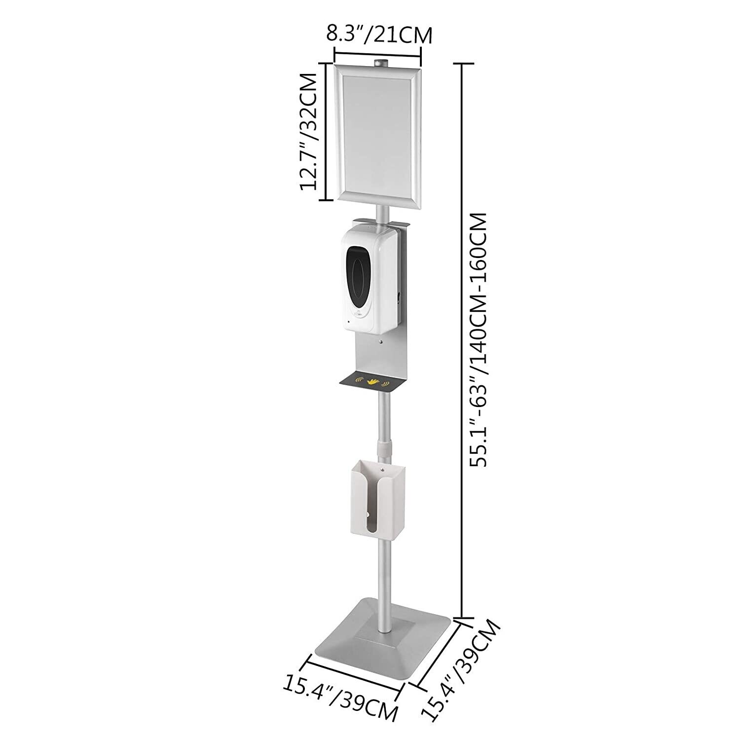 Disinfectant Stand with Sign and Dispenser – Touchless Hand Sanitizer Station for Public Spaces and Businesses