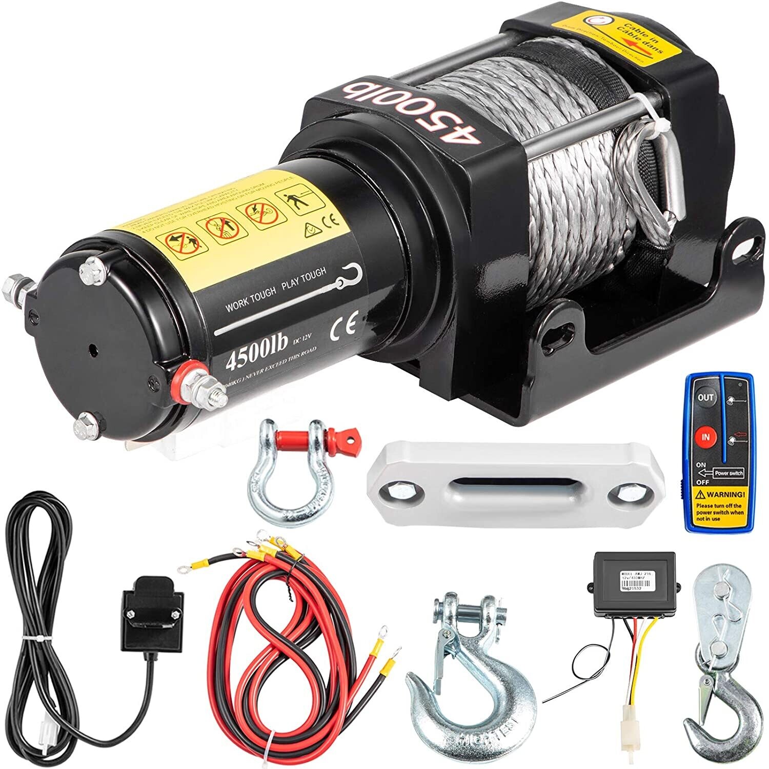 Electric Cable Winch, 12V, made of durable stainless steel, designed for heavy-duty lifting and pulling applications, offering strong performance for vehicles, boats, and other equipment.