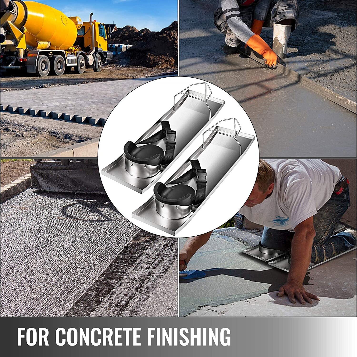 Two Concrete Knee Boards Slider Knee Boards Stainless Steel Pair Moving Sliders Knee Pads &amp; Board Straps for Concrete Finishing 28” x 8”