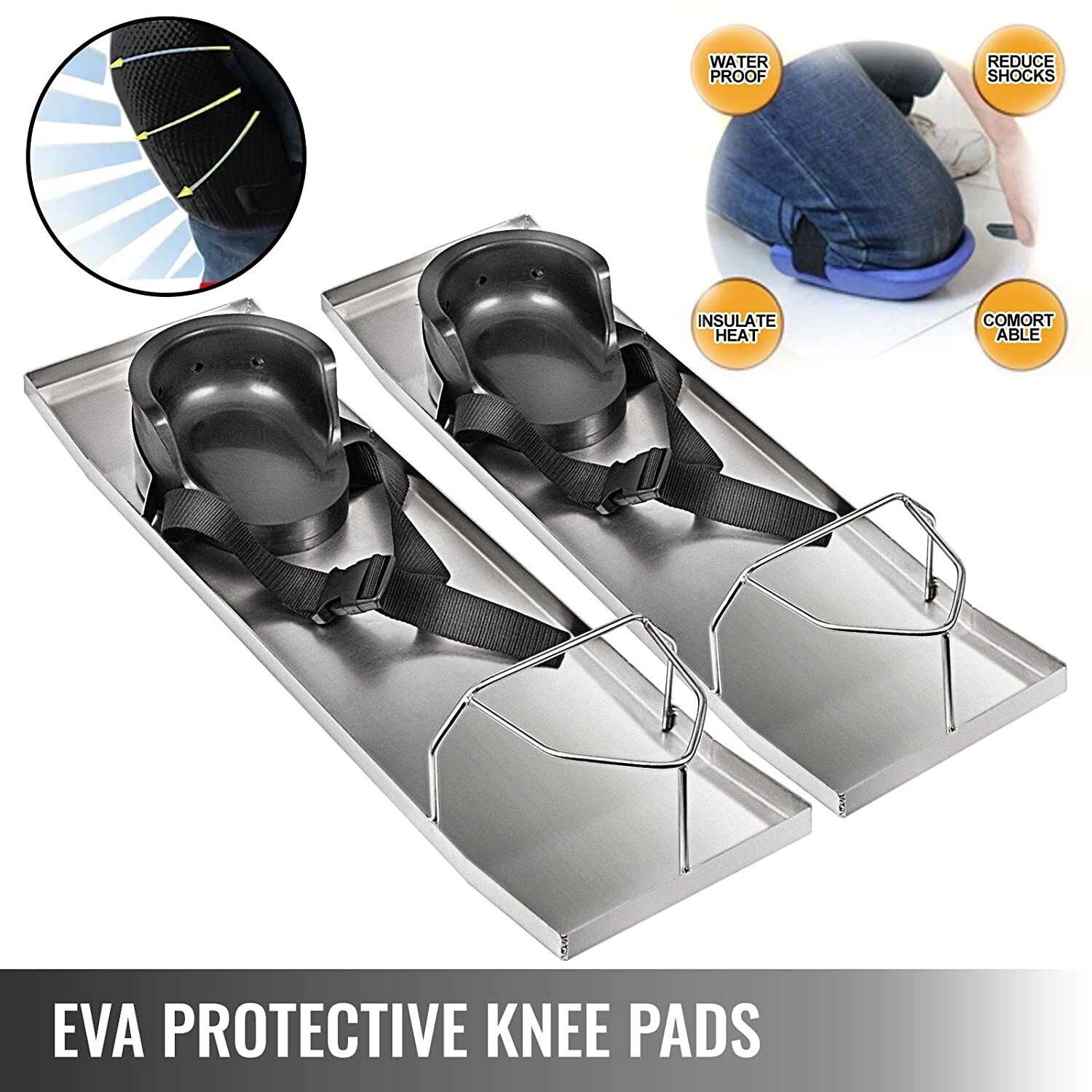 Two Concrete Knee Boards Slider Knee Boards Stainless Steel Pair Moving Sliders Knee Pads &amp; Board Straps for Concrete Finishing 28” x 8”