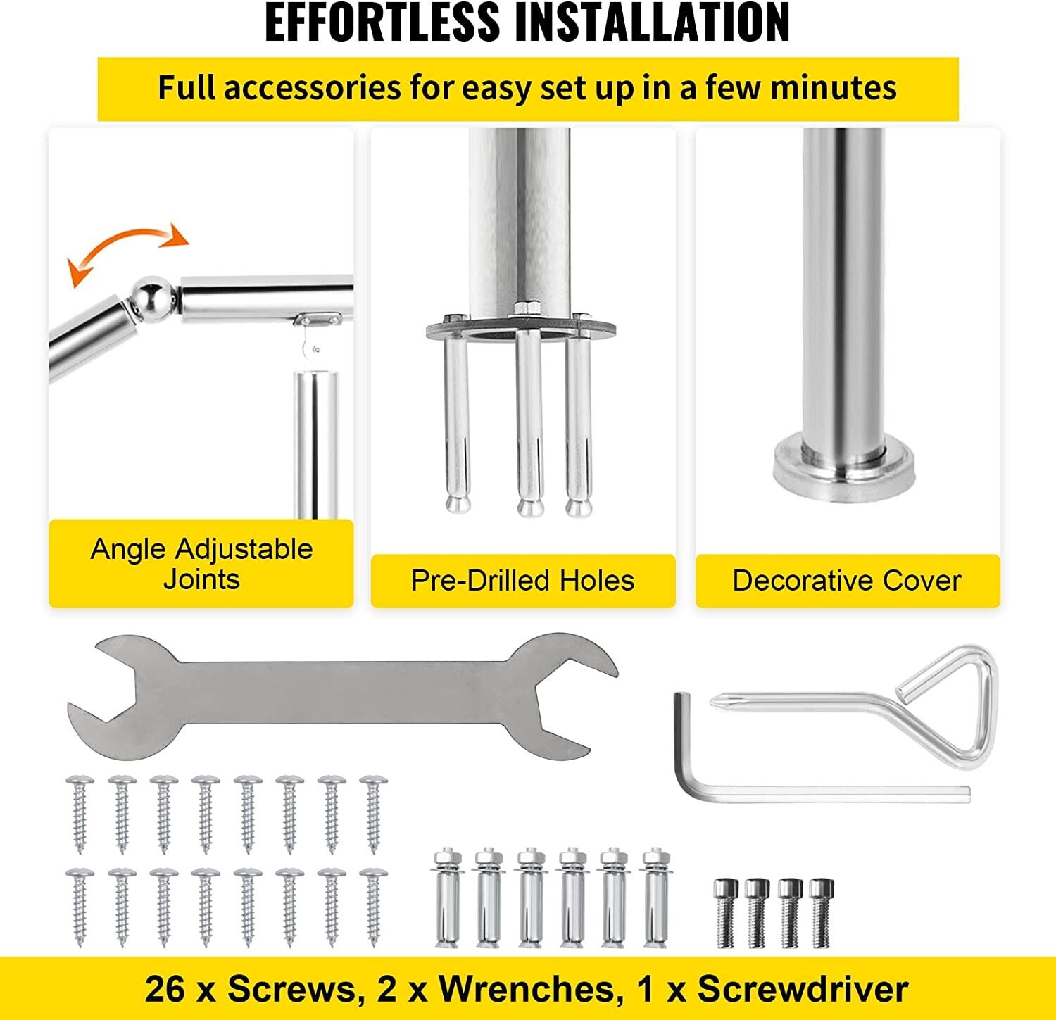 Stair Railing, 5 Steps, House Entrance Handrail Stainless Steel