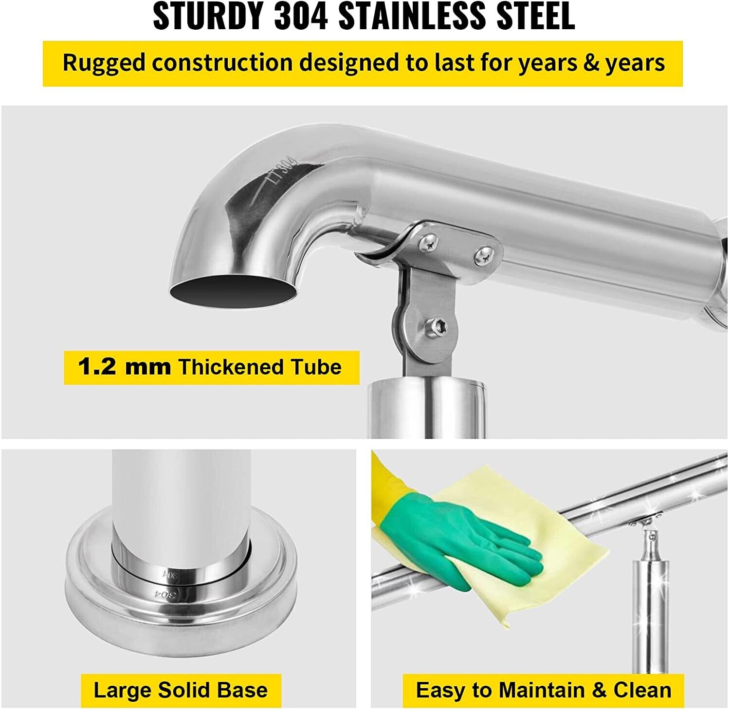 Stair Railing, 5 Steps, House Entrance Handrail Stainless Steel
