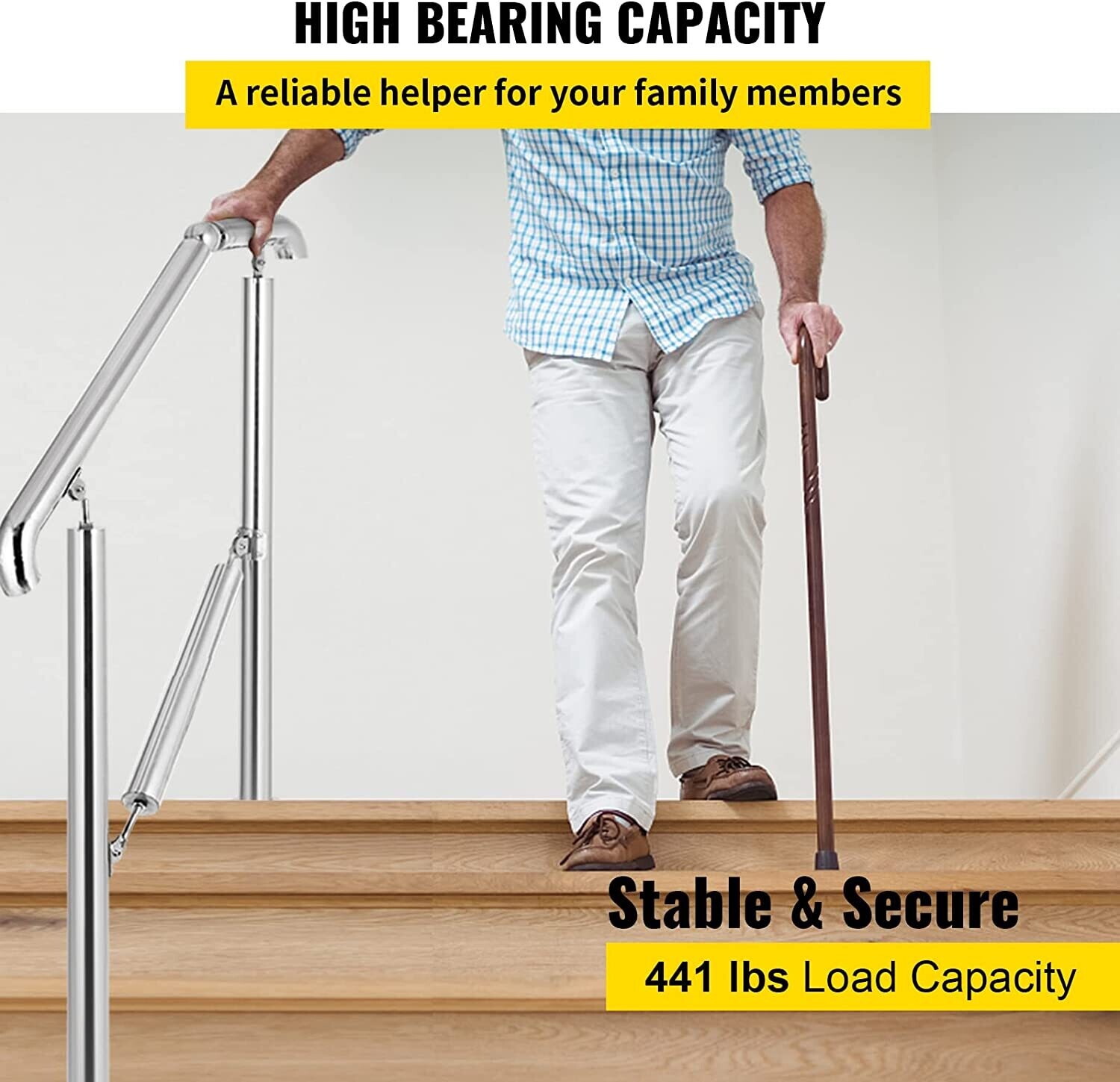 Stair Railing, 5 Steps, House Entrance Handrail Stainless Steel