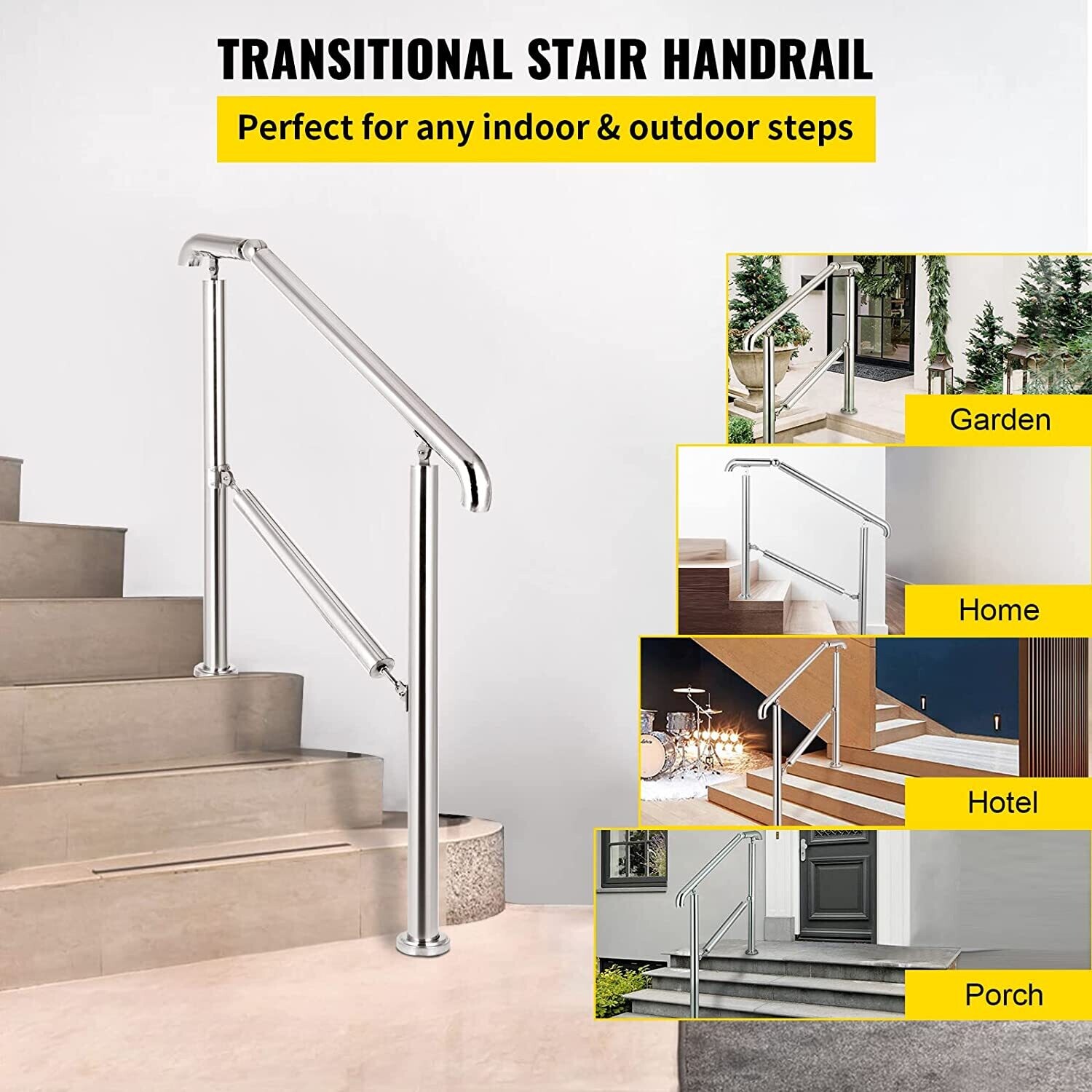 Stair Railing, 5 Steps, House Entrance Handrail Stainless Steel