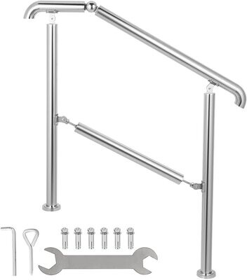 Stair Railing, 5 Steps, House Entrance Handrail Stainless Steel