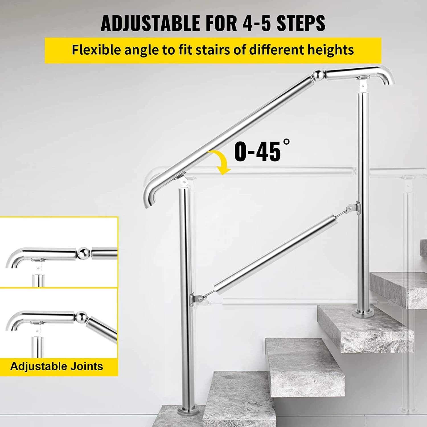 Stair Railing, 5 Steps, House Entrance Handrail Stainless Steel