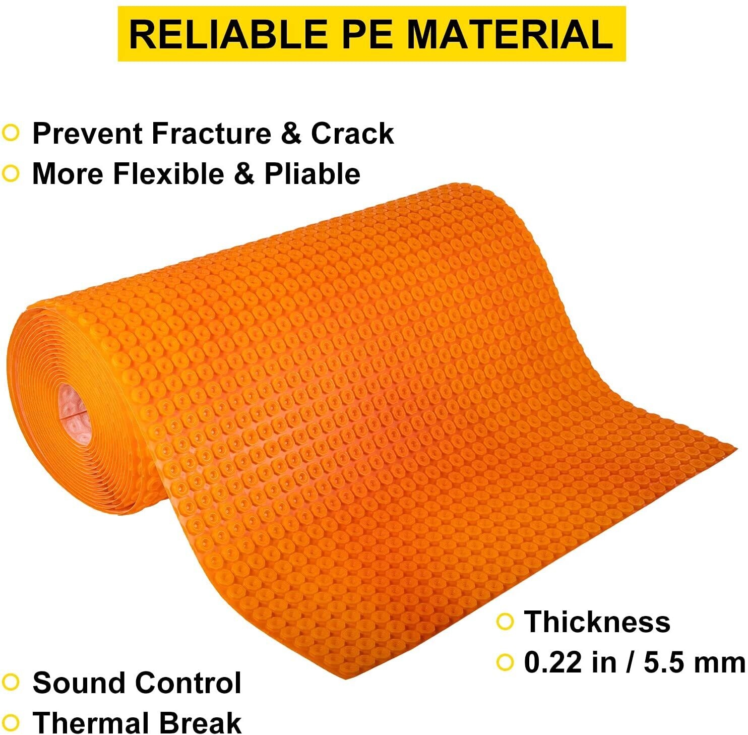 Polyethylene Decoupling Mat 100x1300 cm – 5.5mm Thick Tile Underlayment with 13 m² Coverage, Waterproof Sealing Sheet for Crack Prevention and Sound Insulation