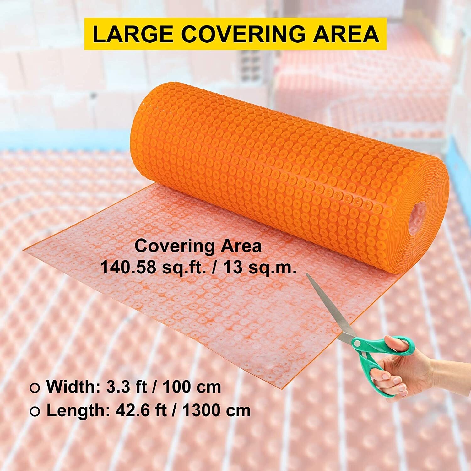 Polyethylene Decoupling Mat 100x1300 cm – 5.5mm Thick Tile Underlayment with 13 m² Coverage, Waterproof Sealing Sheet for Crack Prevention and Sound Insulation