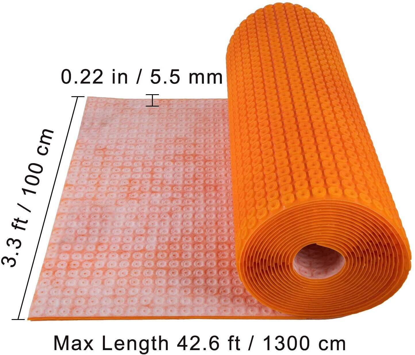 Polyethylene Decoupling Mat 100x1300 cm – 5.5mm Thick Tile Underlayment with 13 m² Coverage, Waterproof Sealing Sheet for Crack Prevention and Sound Insulation