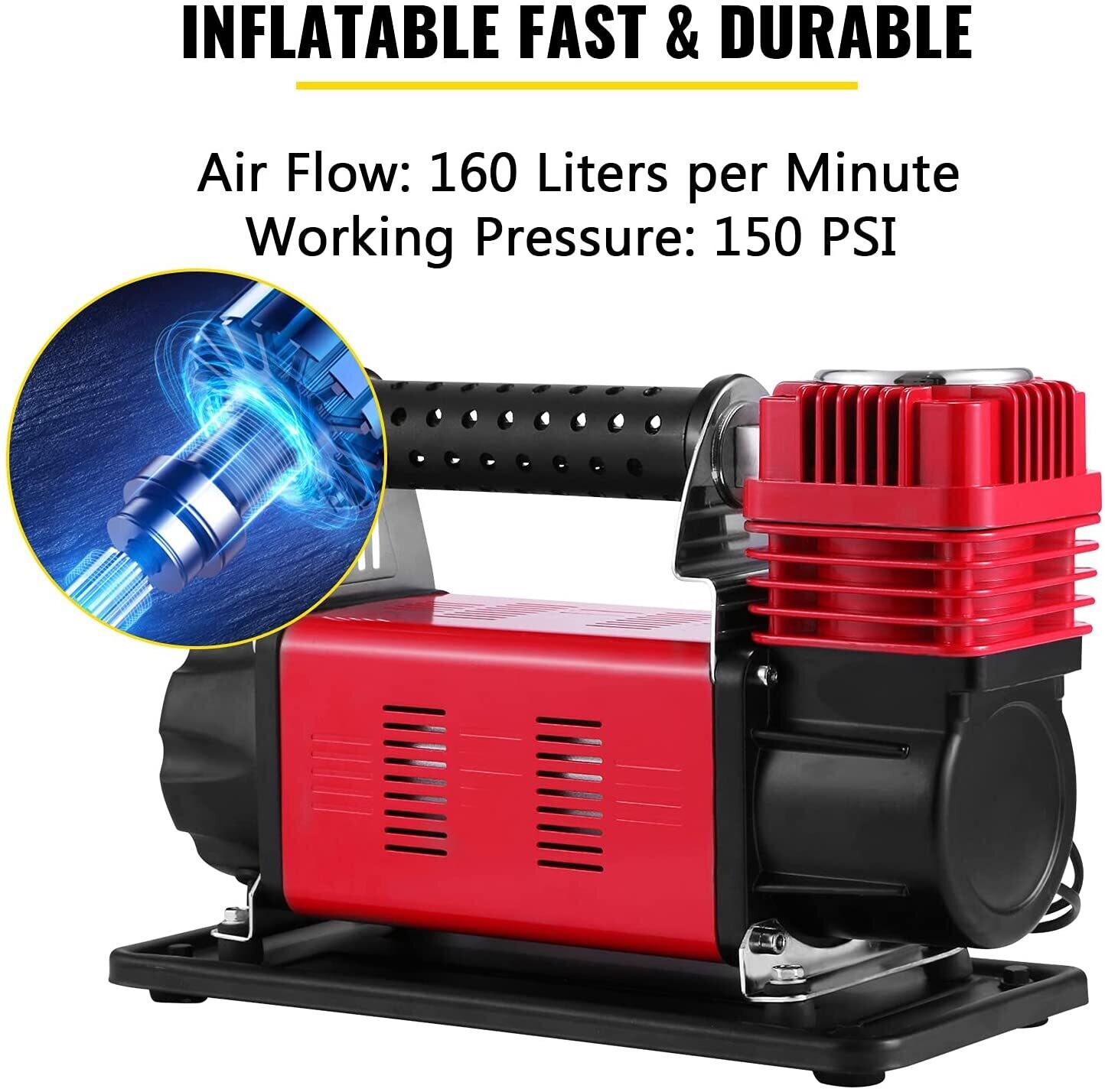 High Pressure Air Pump 12V Portable Compressor for Tires, Inflatables, and Vehicles