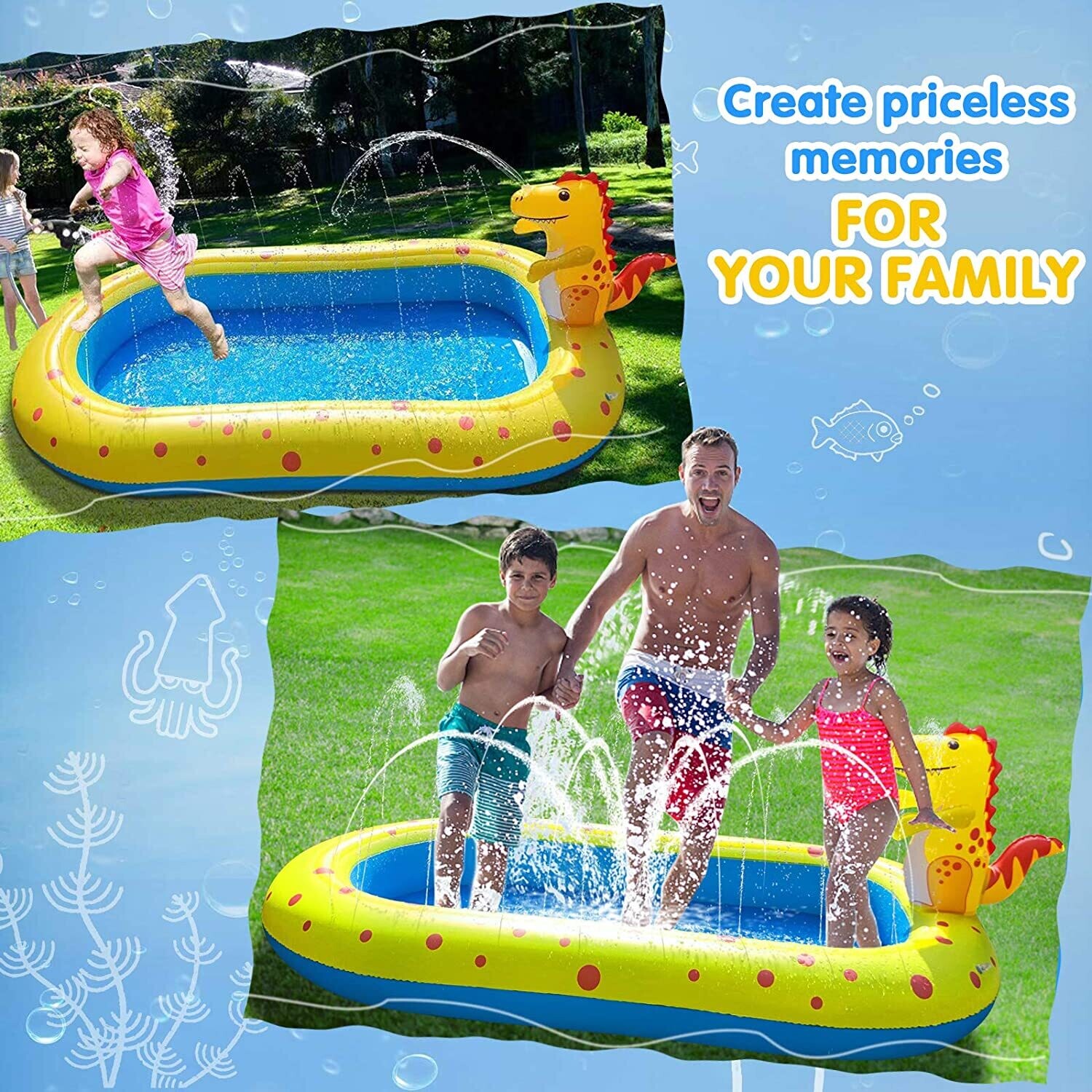 Water Toys Paddling Pool Sprinkler Wading Pool, Splash Pad Sprinkler Infant Swimming Pool for Garden Backyard Fountain Play Water Mat for 3 4 5 6 7+ Kids Boys Girls