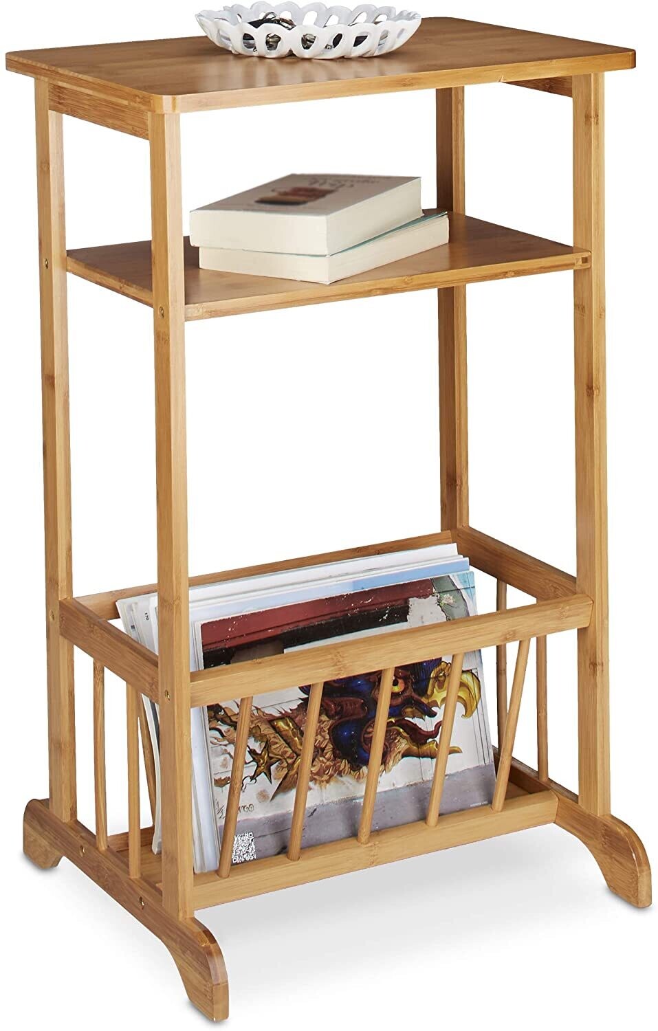 Bamboo Side Table with Newspaper Rack