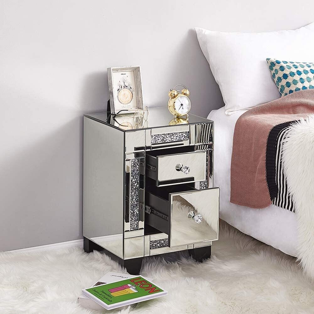 Glass Bedside Cabinet – Elegant Chest of Drawers for Stylish Bedroom Storage