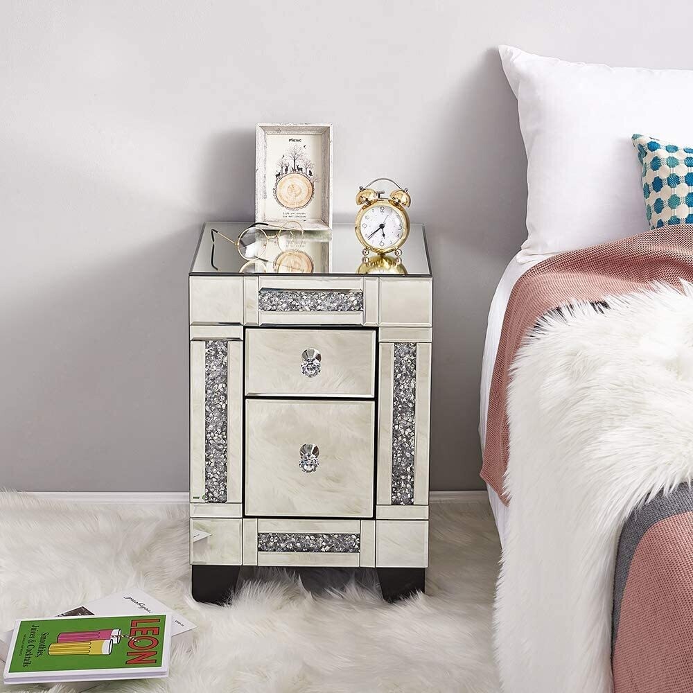 Glass Bedside Cabinet – Elegant Chest of Drawers for Stylish Bedroom Storage