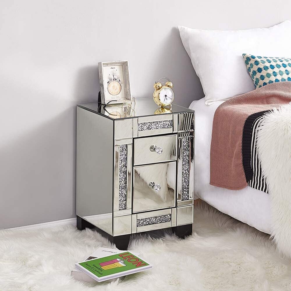 Glass Bedside Cabinet – Elegant Chest of Drawers for Stylish Bedroom Storage