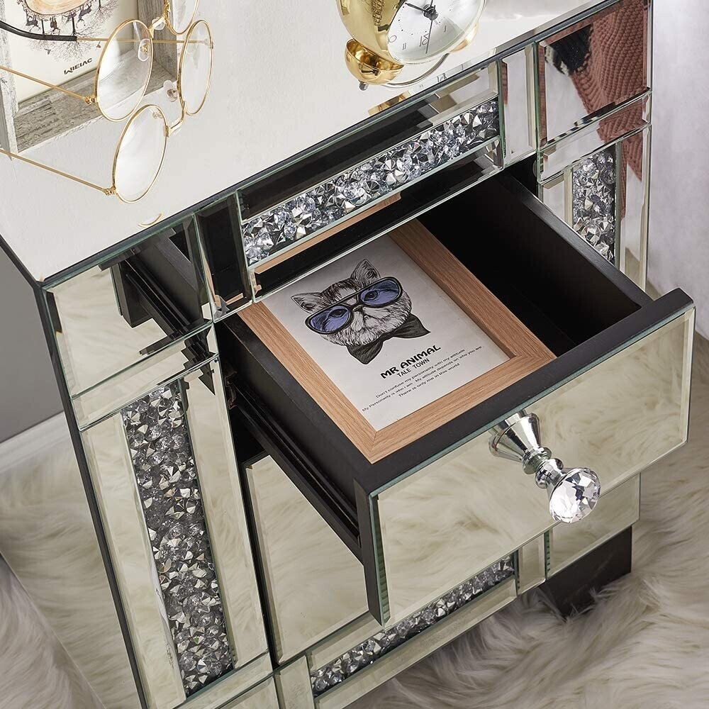Glass Bedside Cabinet – Elegant Chest of Drawers for Stylish Bedroom Storage