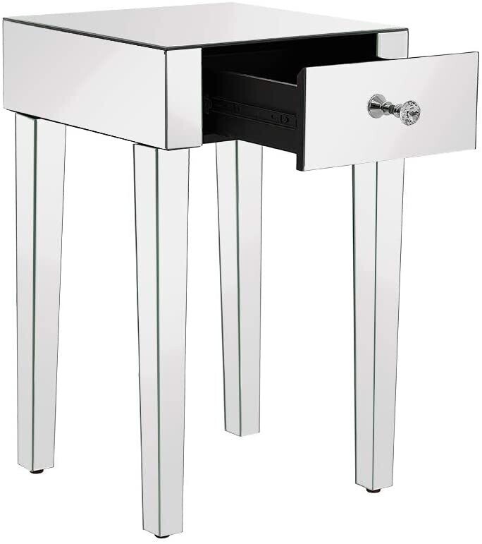 Glass Bedside Cabinet with 1 Drawer, Modern Nightstand with Stylish Storage for Bedroom