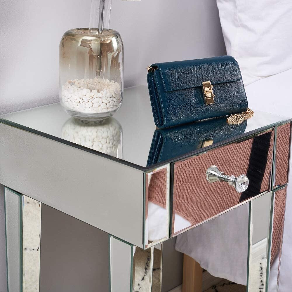 Glass Bedside Cabinet with 1 Drawer, Modern Nightstand with Stylish Storage for Bedroom