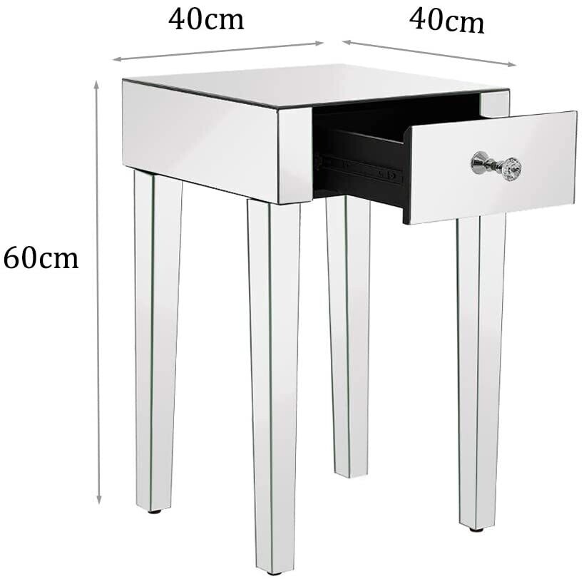 Glass Bedside Cabinet with 1 Drawer, Modern Nightstand with Stylish Storage for Bedroom