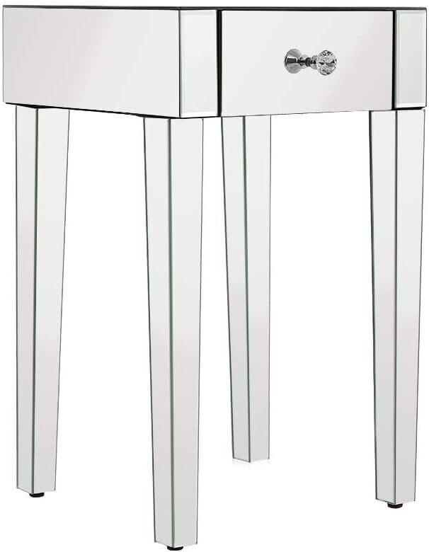 Glass Bedside Cabinet with 1 Drawer, Modern Nightstand with Stylish Storage for Bedroom