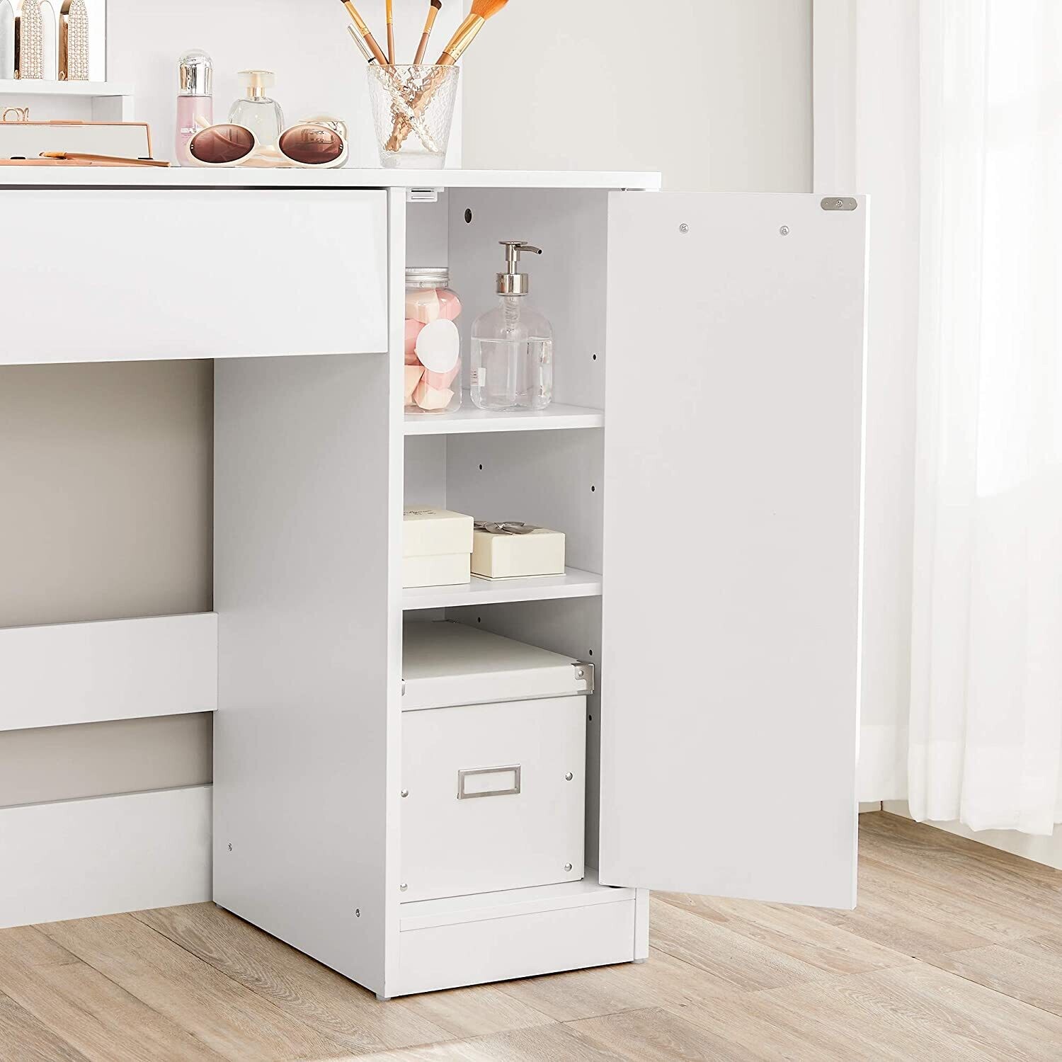 Dressing Table with Mirror, Storage Compartment