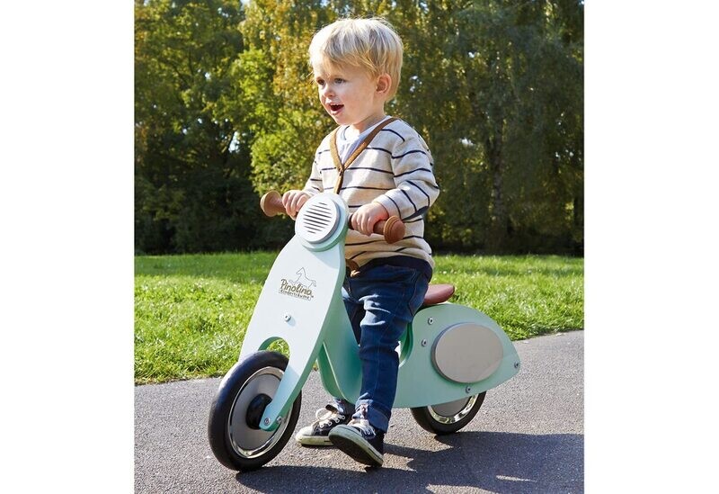 Balance Bike Vespa Wanda, Wood, Three-way Height-Adjustable Saddle, Flat Tires, for Kids Ages 3 to 5