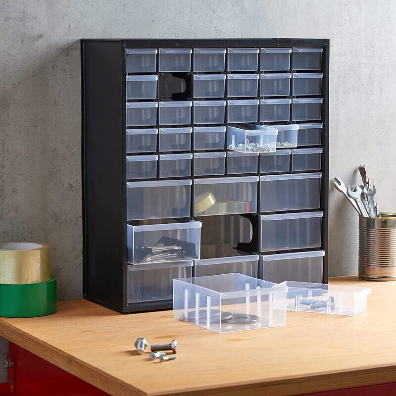 Storage Box with 39 Drawers, Dimensions 36.5 x 43.5 x 15.5 cm - Suitable for Wall Mounting