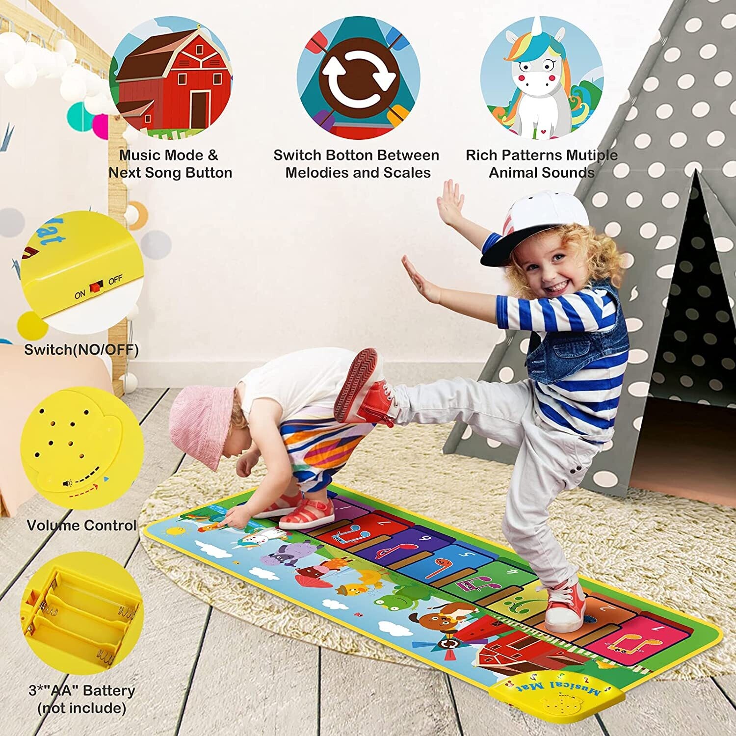 Children&#39;s Music Piano Mat, Educational Toy for 1-4 Years Boys and Girls, Interactive Birthday Gift for Toddlers and Babies