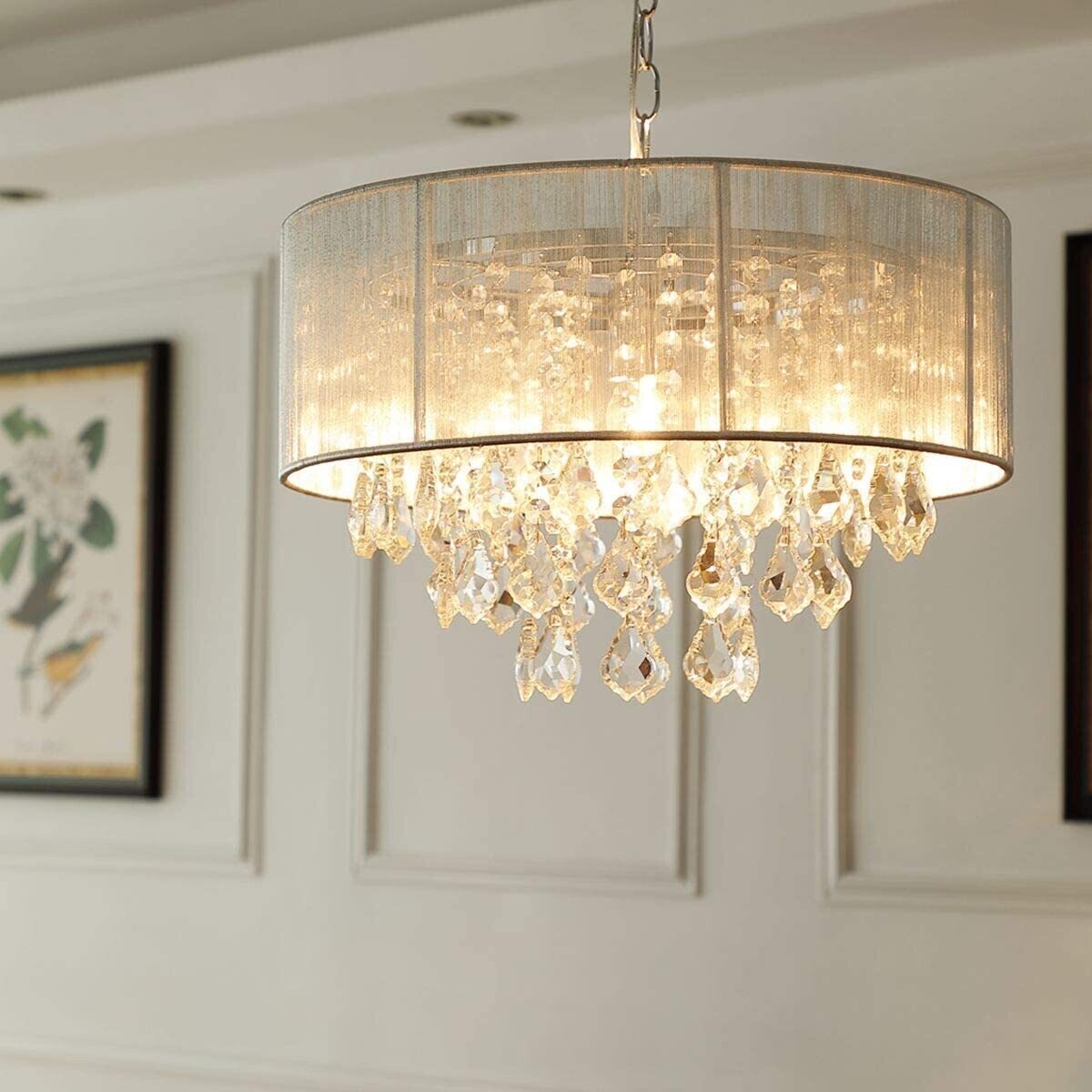Crystal Raindrop Chandelier Lighting, Flush Mount, Elegant Ceiling Light Fixture