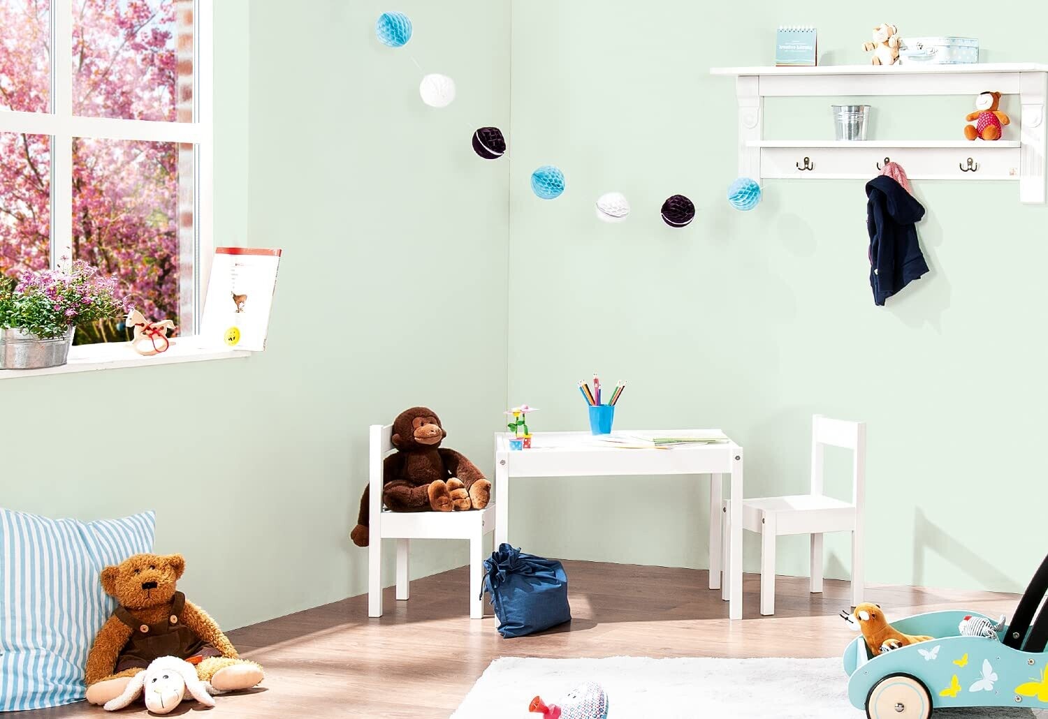 Children&#39;s 3-Piece Wooden Seating Set, Kid&#39;s Table and Chairs Set, Durable Wood Furniture for Playroom and Bedroom