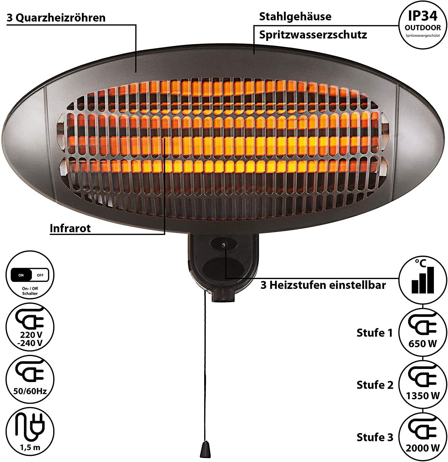 Electric Patio Heater – Outdoor Heating Solution for Patios, Decks, and Gardens with Adjustable Temperature Control