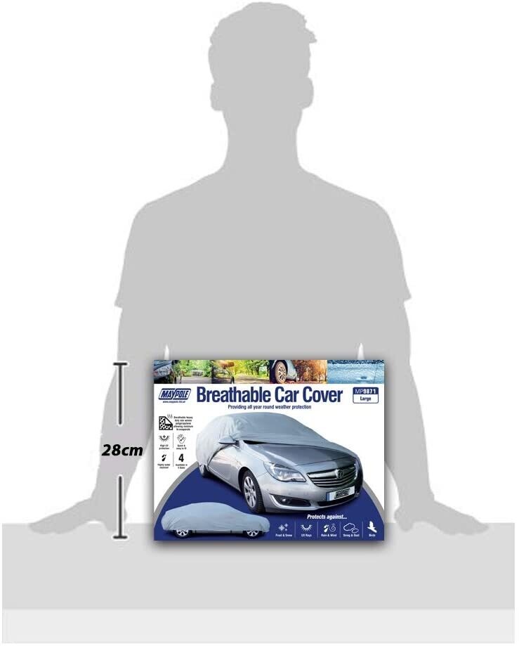 Breathable Full Car Cover, Grey, Large